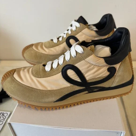 Loewe Flow Runner 2.0 Sneakers Gold Black Suede Nylon EU 38 US 8 LFR2282X05 - Picture 4 of 15